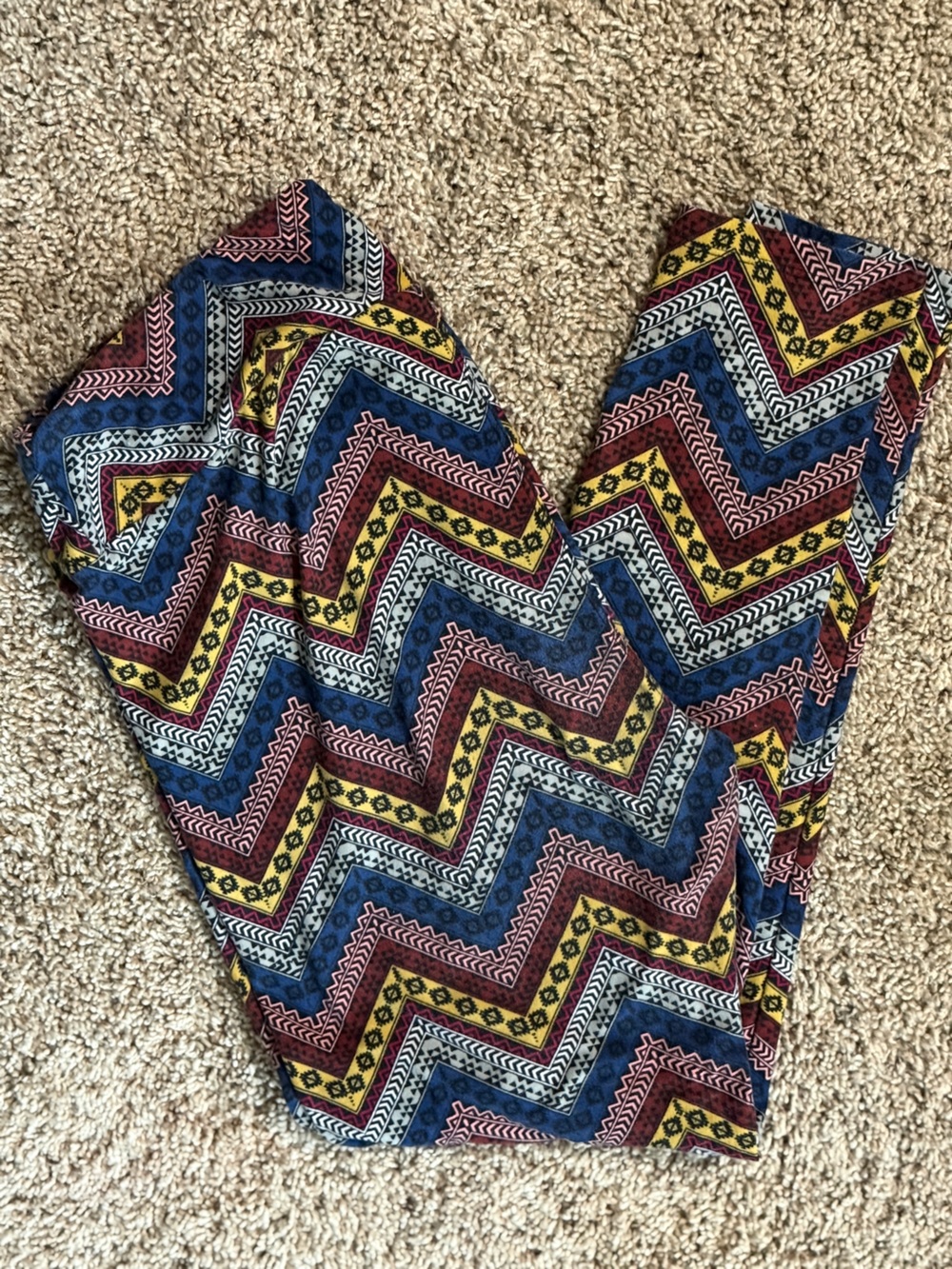 LuLaRoe Chevron Print Leggings in Navy, Mustard & Burgundy